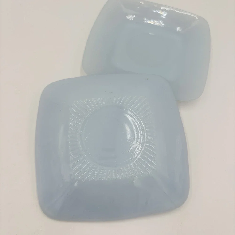 Vintage Fire King Delphite Blue Azurite Charm Square Saucer Plate Lot of 2